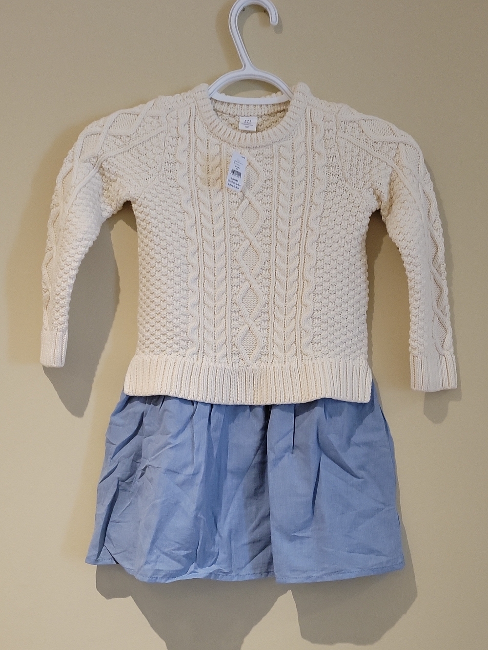 GAP Cream Cable Knit Sweater with Light Blue Skirt